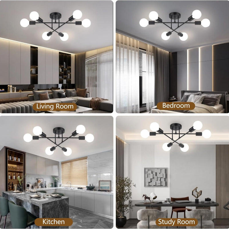Miri - 6-Light Sputnik Ceiling Light Fixture, Modern Semi-Flush Mount