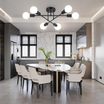 Miri - 6-Light Sputnik Ceiling Light Fixture, Modern Semi-Flush Mount