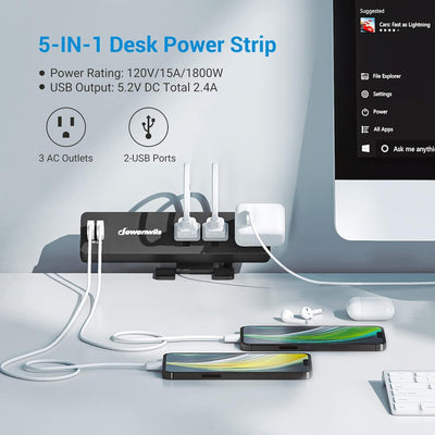 Desktop Power Station with Clamp & 3 AC Outlets(15A/1800W) and 2 USB Ports