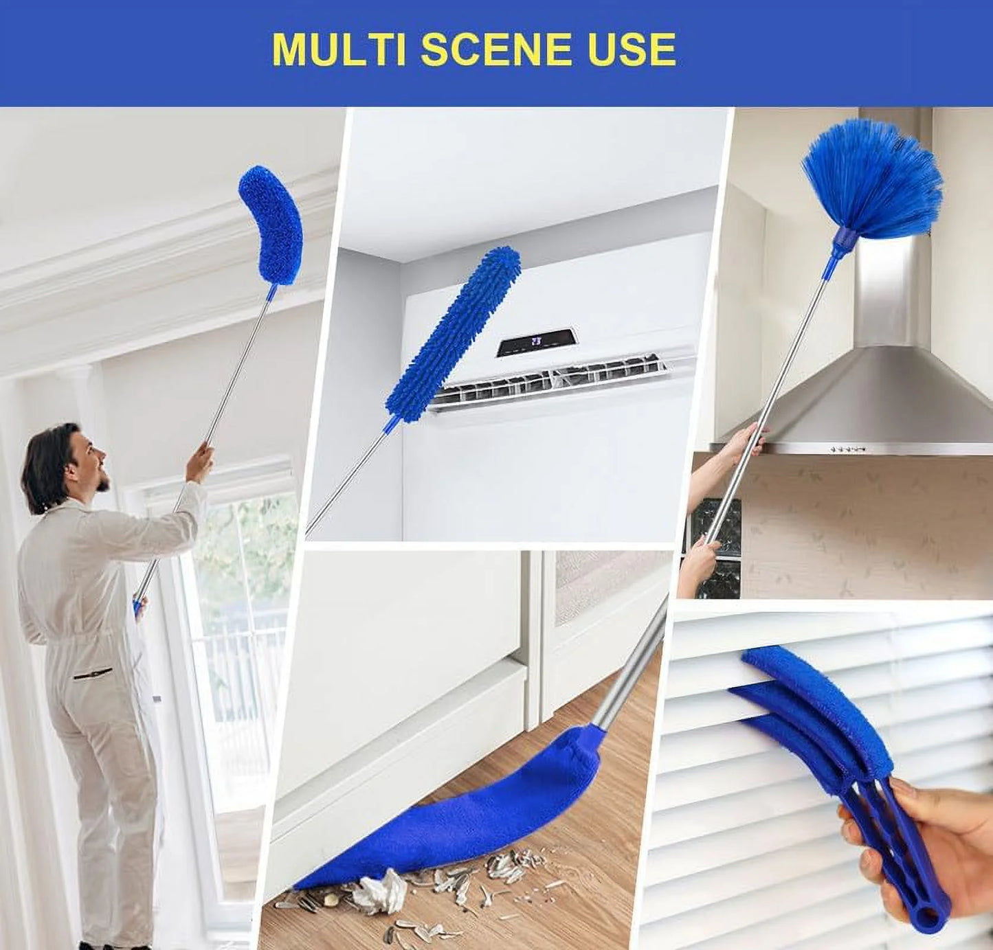 6Pcs Washable Cobweb Dusters with 100” Extension Long Pole Cleaning Kit