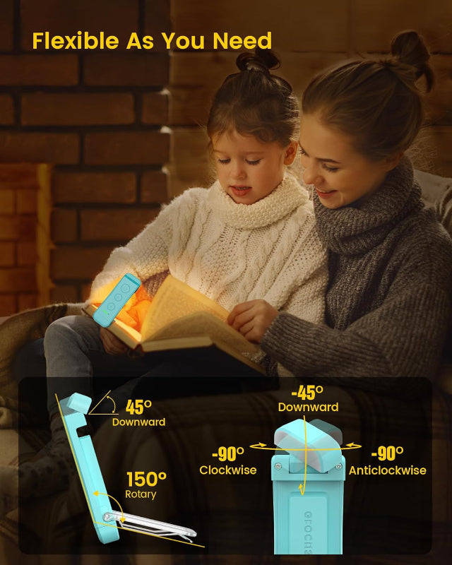 Compact USB Rechargeable Book Light for Reading, Portable Clip-on LED Reading Light, 3 Amber Colors & 5 Brightness Dimmable