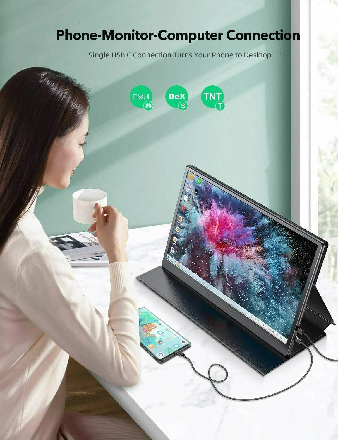 15.6 Inch Portable Monitor for Laptop w/ Stand - 180° Adjustable 1080P IPS Eye Care Screen, Dual Speaker