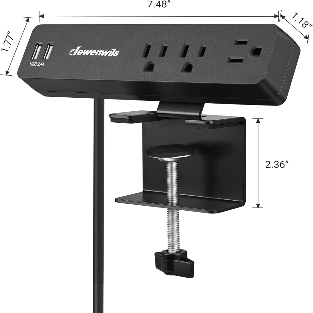 Desktop Power Station with Clamp & 3 AC Outlets(15A/1800W) and 2 USB Ports