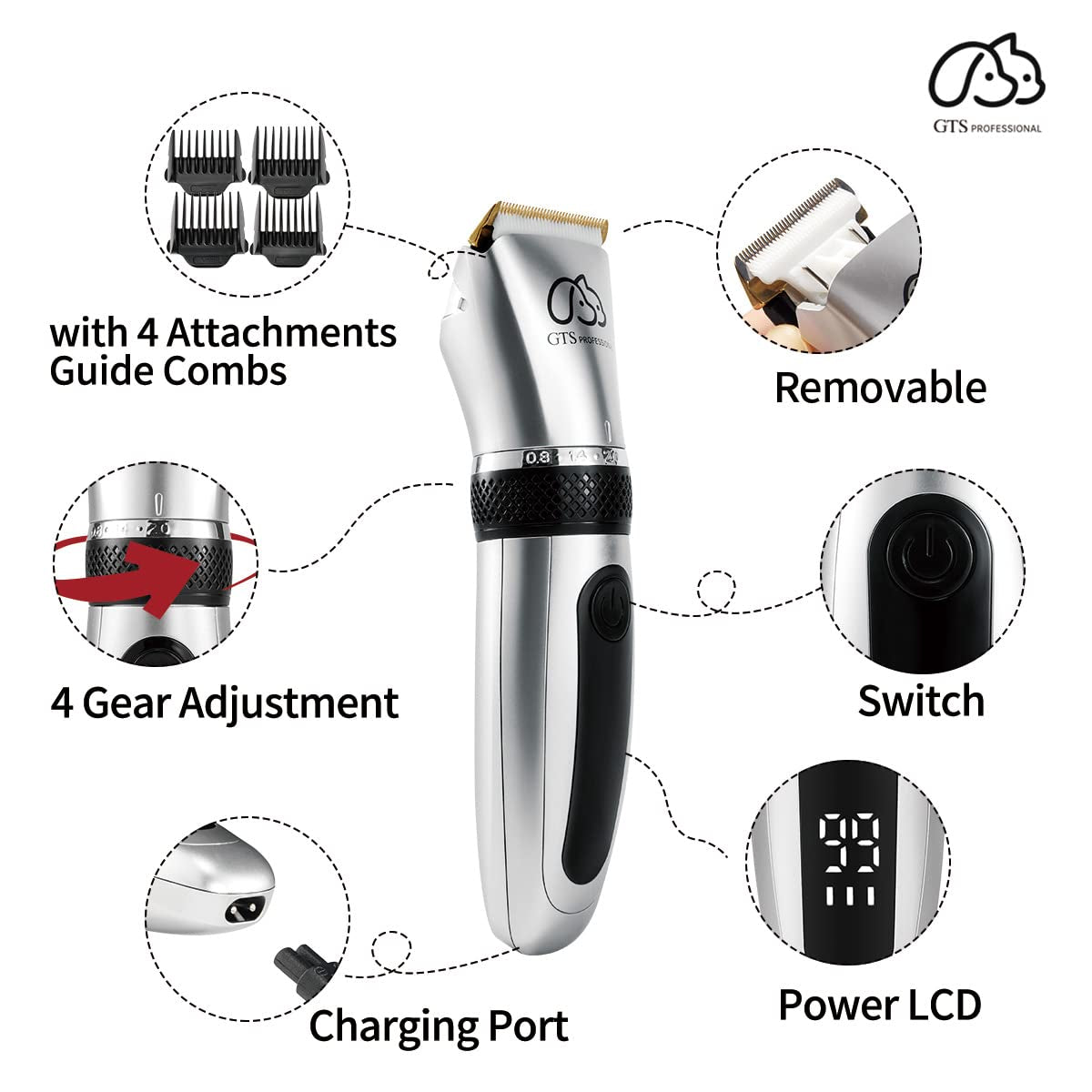 Pet Clippers Professional Dog Grooming Kit Adjustable Low Noise High Power Rechargeable Cordless Pet Grooming Tools , Hair Trimmers for Dogs and Cats, Washable(Ipx5), with LED Display.