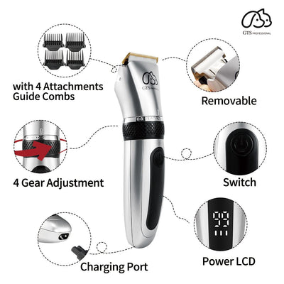 Pet Clippers Professional Dog Grooming Kit Adjustable Low Noise High Power Rechargeable Cordless Pet Grooming Tools , Hair Trimmers for Dogs and Cats, Washable(Ipx5), with LED Display.
