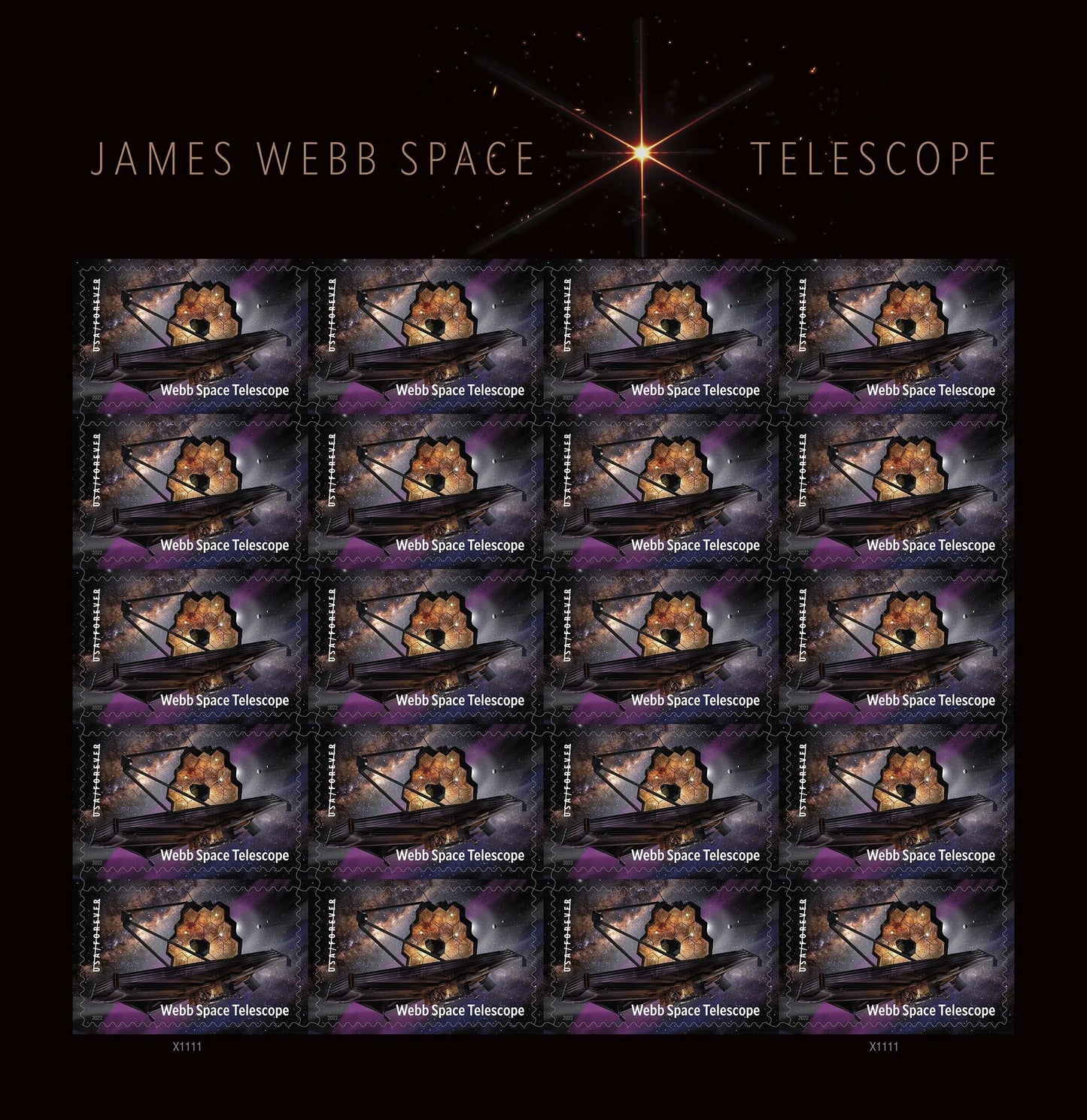 USPS Charles James Webb Space Telescope Forever Stamps - Sheet of 20 Postage Stamps