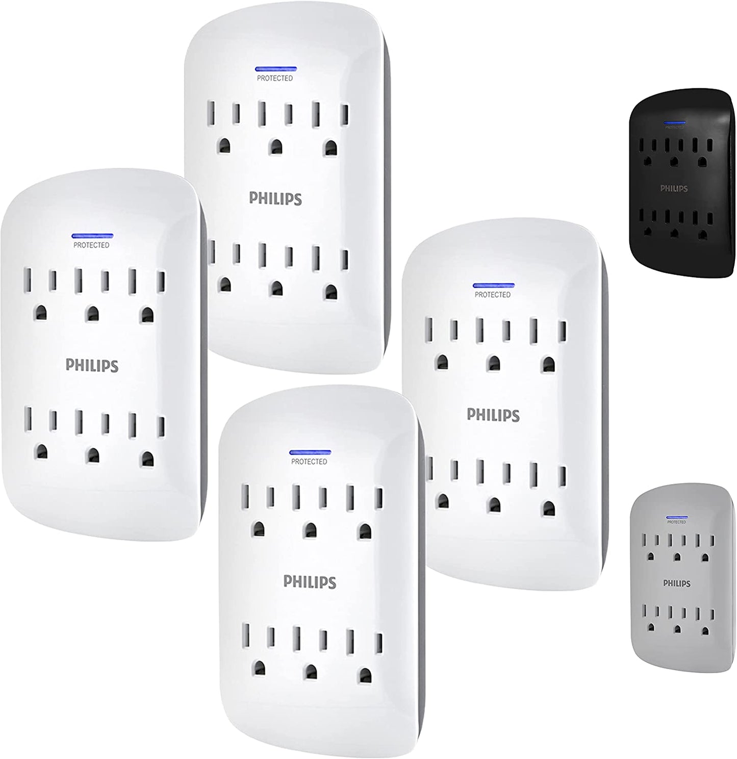 Philips 6-Outlet Extender Surge Protector, 900 Joules, 3-Prong, Space Saving Design, Protection Indicator LED Light
