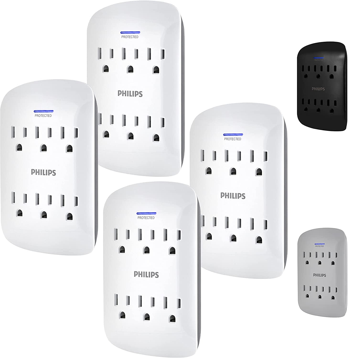 Philips 6-Outlet Extender Surge Protector, 900 Joules, 3-Prong, Space Saving Design, Protection Indicator LED Light