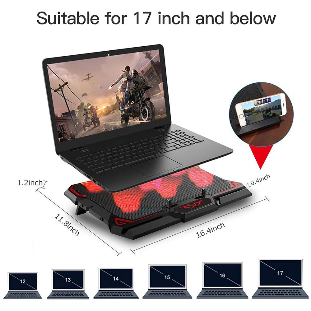 15.6"-17.3" Laptop Cooling Pad with 6 Quiet Fans 2 USB Port
