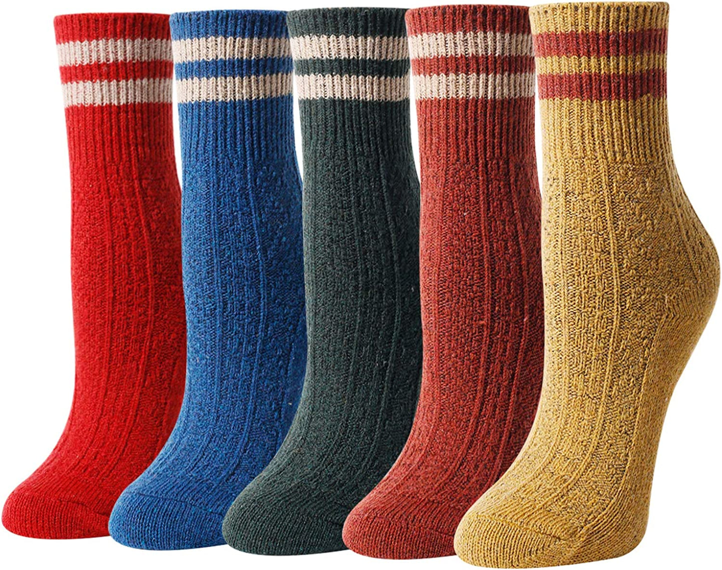 5 Pairs Winter Warm Crew Vintage Socks, Novelty Socks for Women & Girls