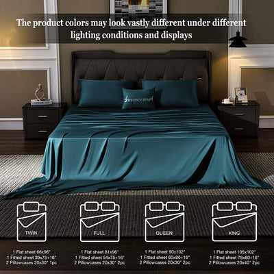 Bamboo Sheet Set Soft Silky Cooling Bed Sheet Set 4 Piece Lightweight Anti-Pilling Cool Wrinkle Free with 16" Extra Deep Pocket