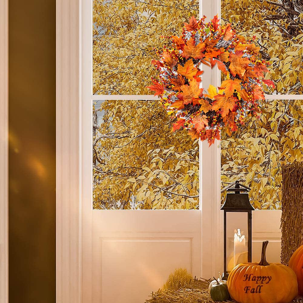 Fall Wreath, Artificial Fall Wreaths for Front Door Outside, Autumn Wreath Harvest Fall Door Wreath Thanksgiving Wreath for Home/Indoor/Outdoor