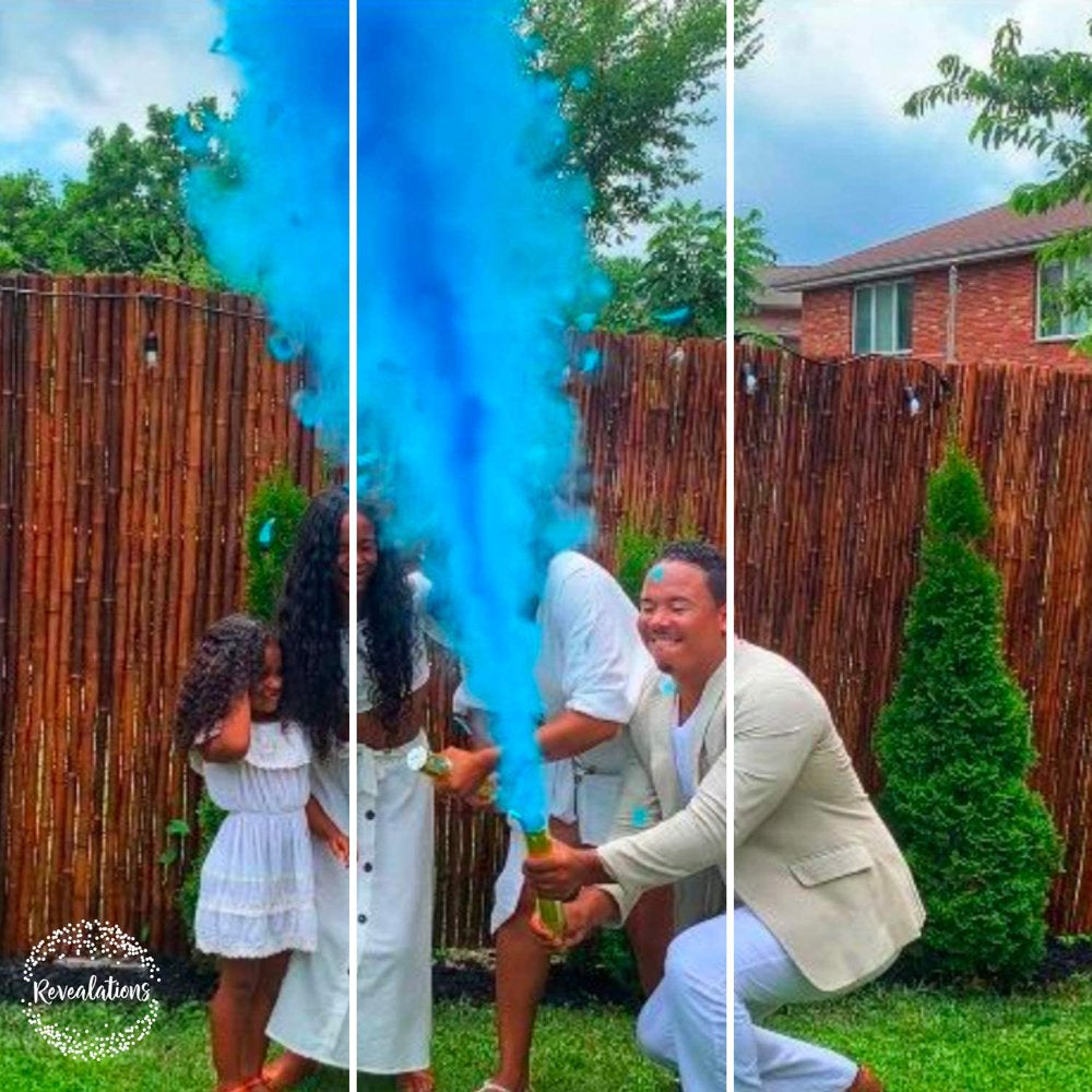 Set of 4 Blue Revealations Gender Reveal Confetti Powder Cannon