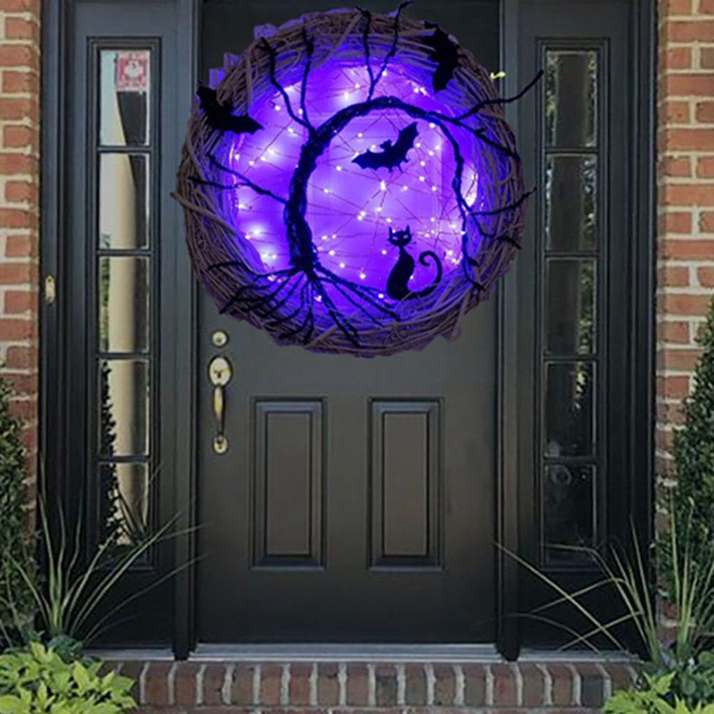 Bat Black Cat Wreath Festive Atmosphere for Front Door Wall Decor (40Cm)
