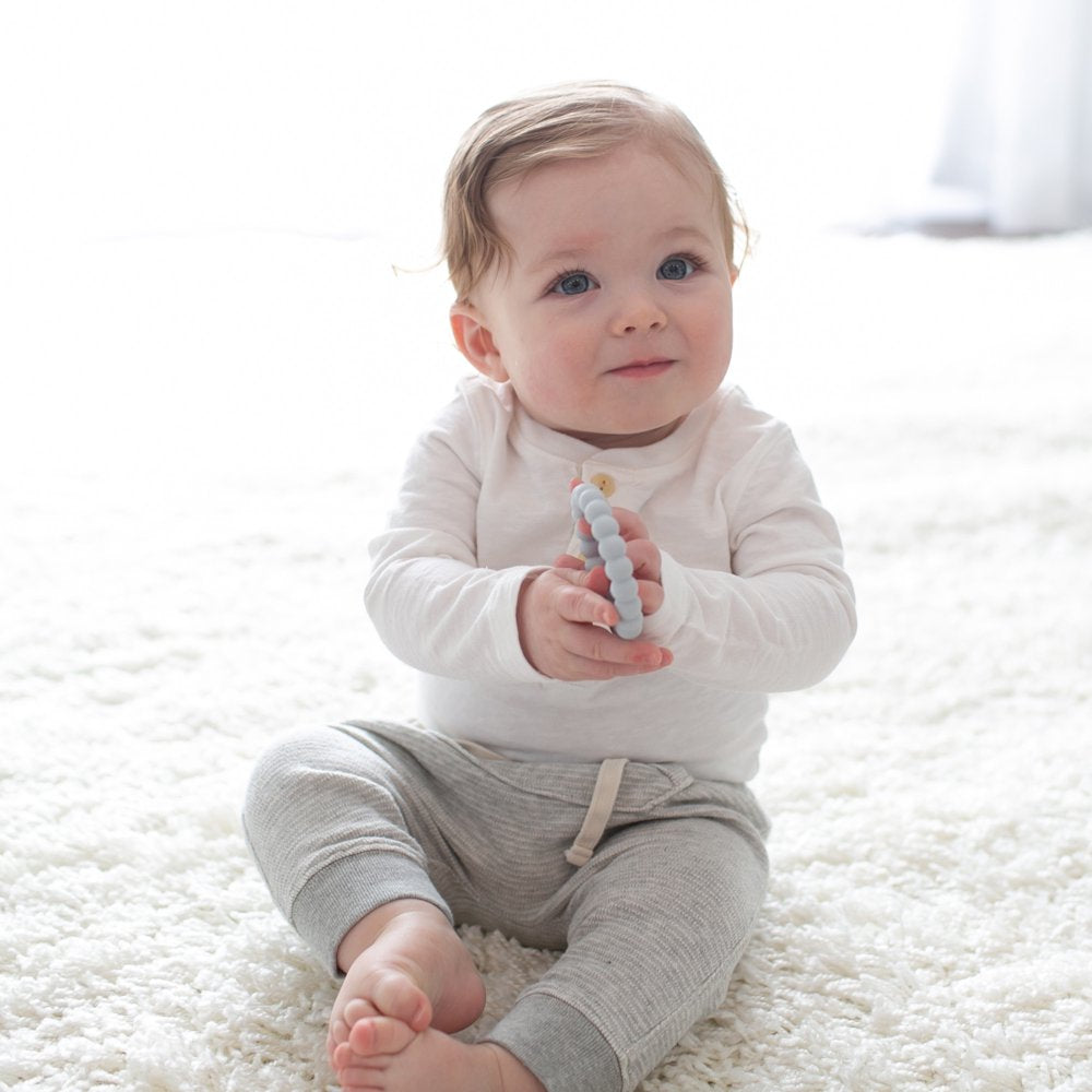 Dr. Brown’S Flexees Beaded Teether Rings, 100% Silicone, Soft & Easy to Hold, Encourages Self-Soothe, 3 Pack, Pink, White, Gray, BPA Free, 3M+