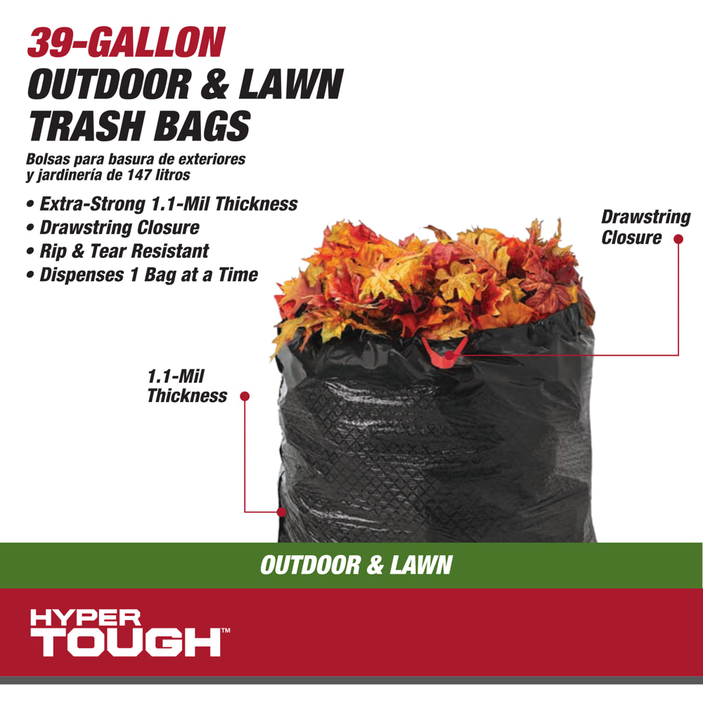39-Gallon Drawstring Outdoor & Lawn Trash Bags, 1.1 MIL, 30 Bags