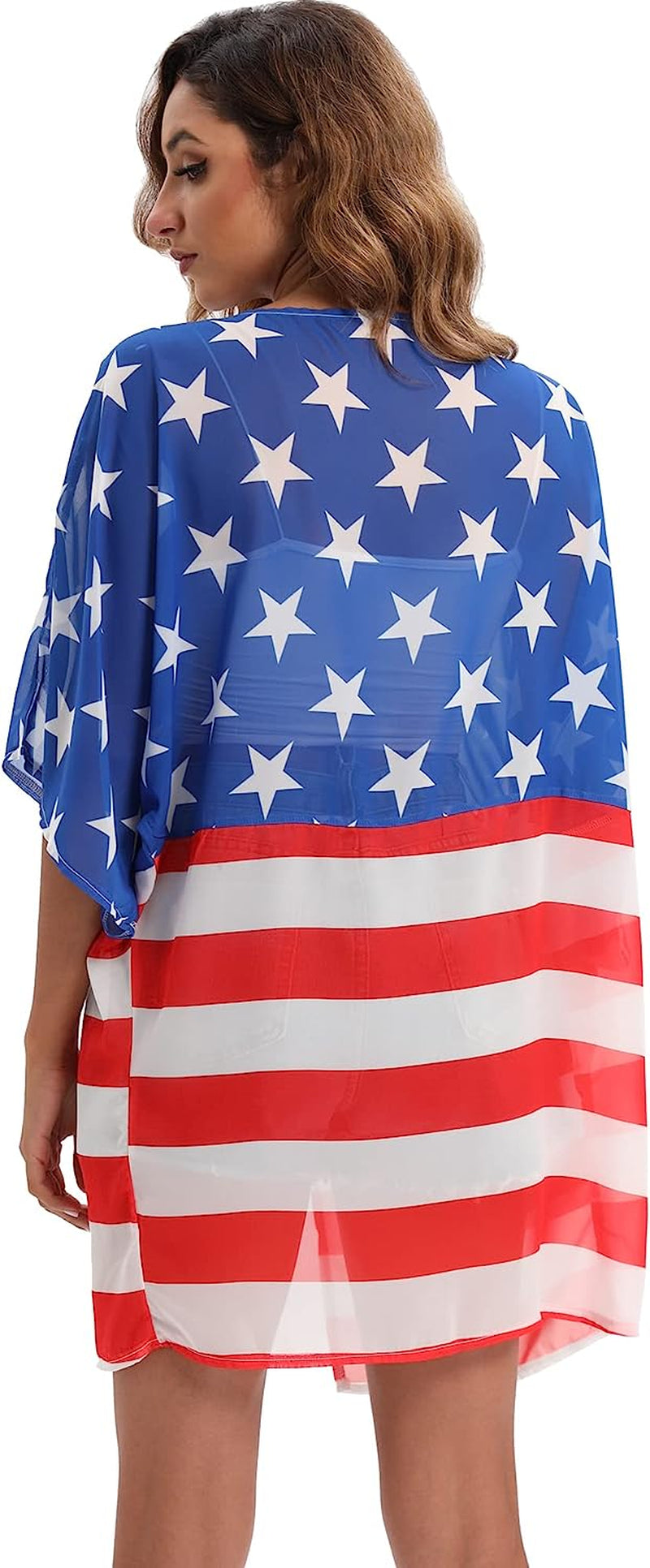 Women's American Flag Kimono Cover up Beachwear Cardigan Loose Tops Shirt Blouse