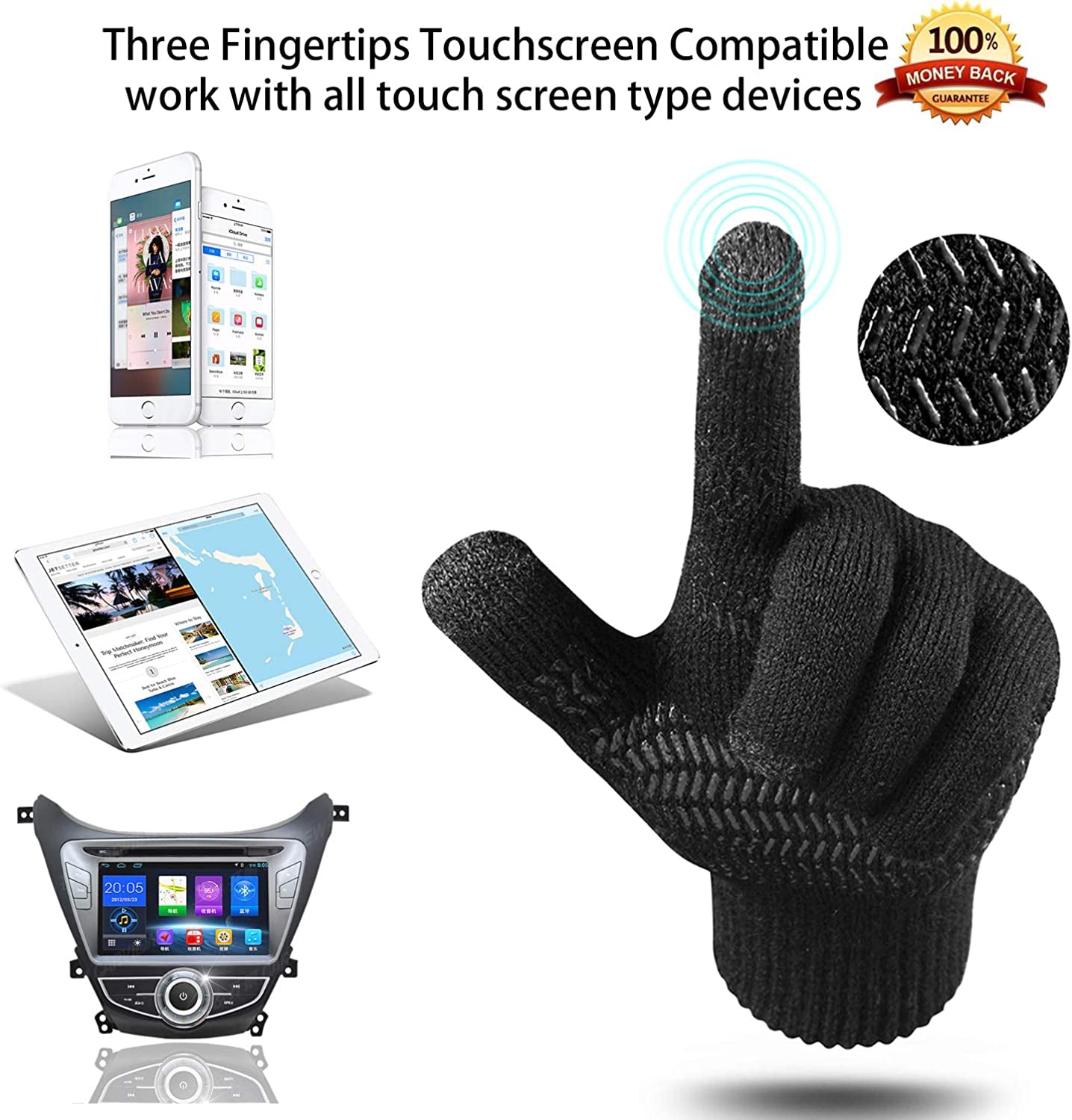 Winter Knit Sherpa Beanie Hat & Neck Warmer Scarf & Touch Screen Gloves Set 3 Pcs Sherpa Lined Skull Cap for Men Women