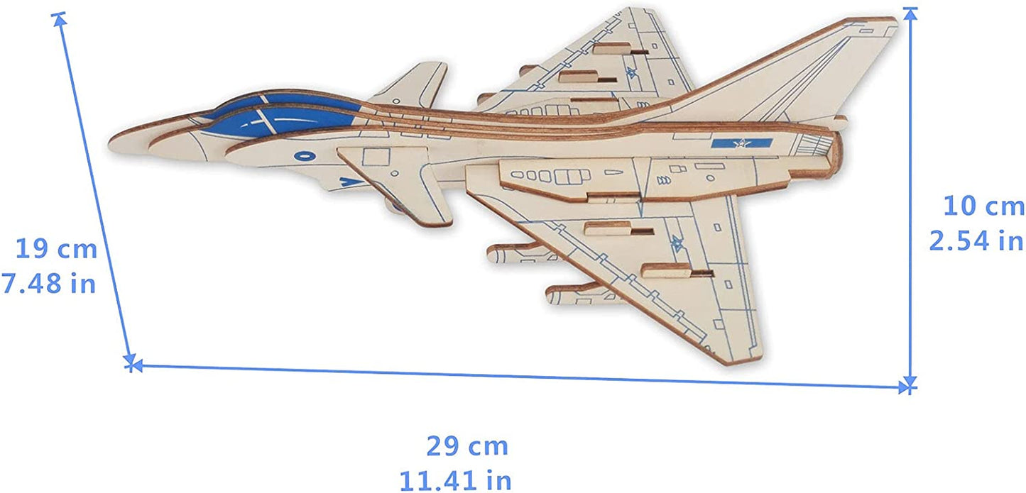 Hands Craft Airplane DIY 3D Wooden Puzzle Model Kit - Laser Cut Wooden Puzzle Craft Kit, Brain Teaser and Educational STEM DIY Building Model Toy,Fighter Jet