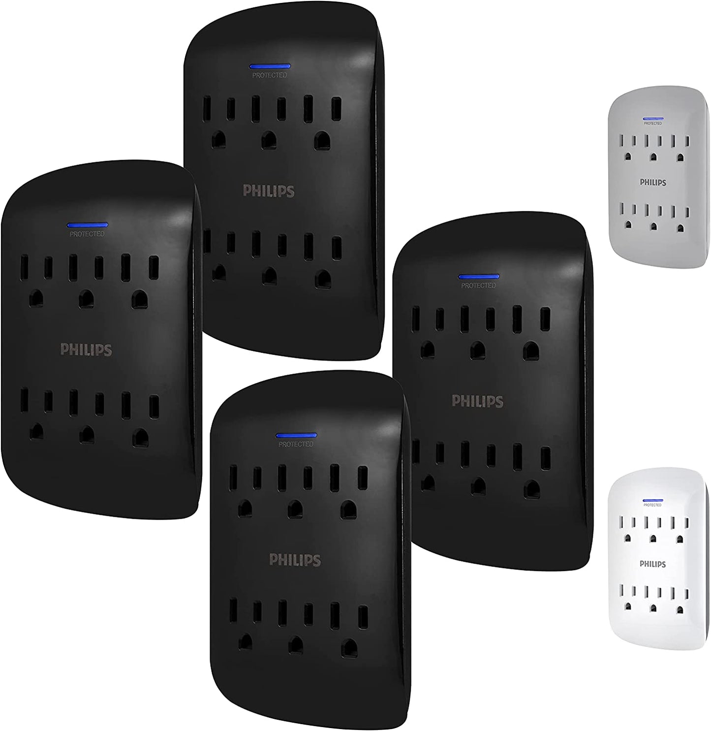 Philips 6-Outlet Extender Surge Protector, 900 Joules, 3-Prong, Space Saving Design, Protection Indicator LED Light