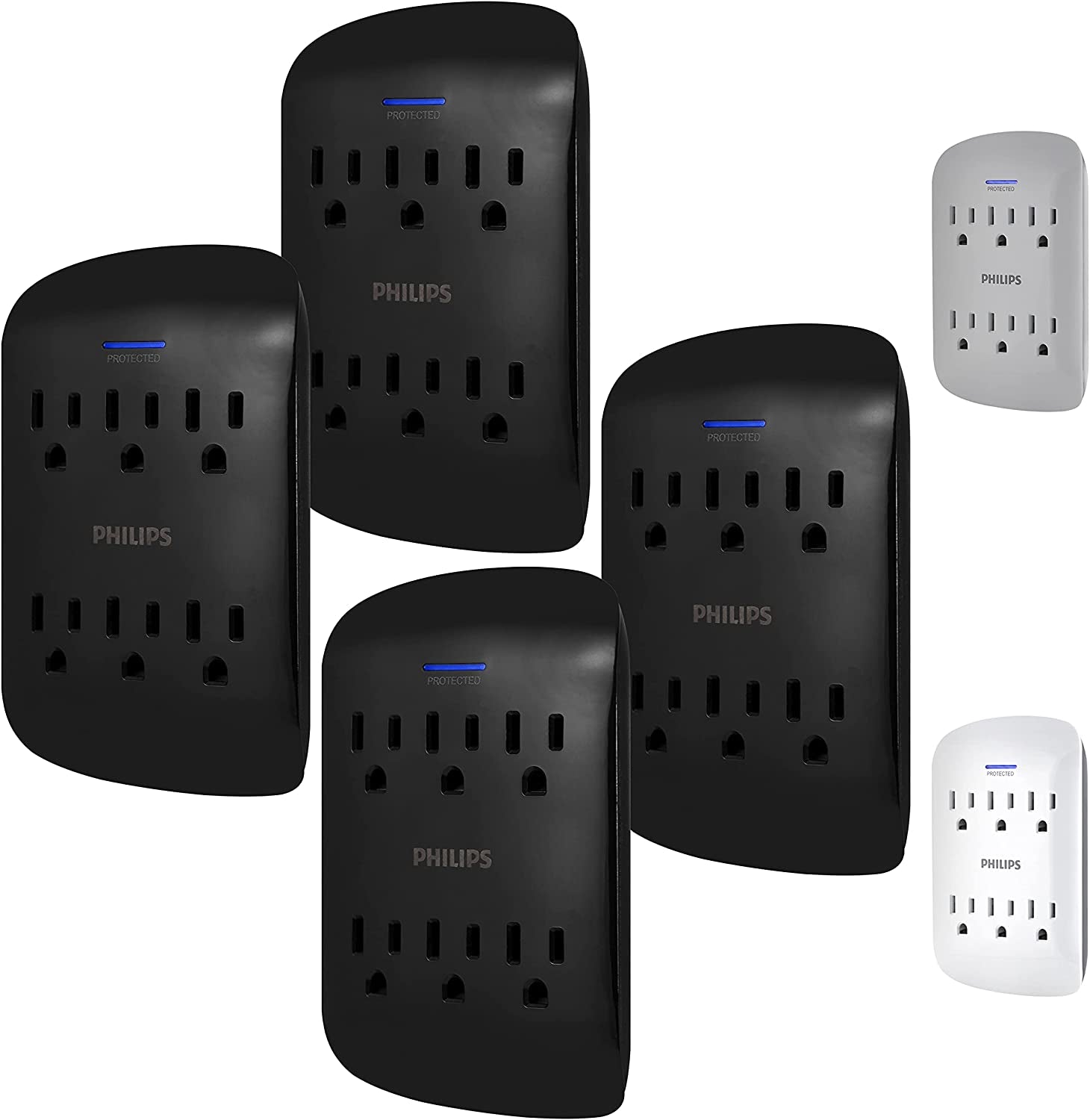 Philips 6-Outlet Extender Surge Protector, 900 Joules, 3-Prong, Space Saving Design, Protection Indicator LED Light