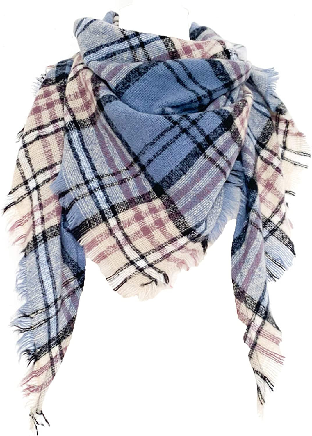 Womens Warm Scarf Triangle Shawls Winter Scarves Stripe Plaid Fichu Rough Surface