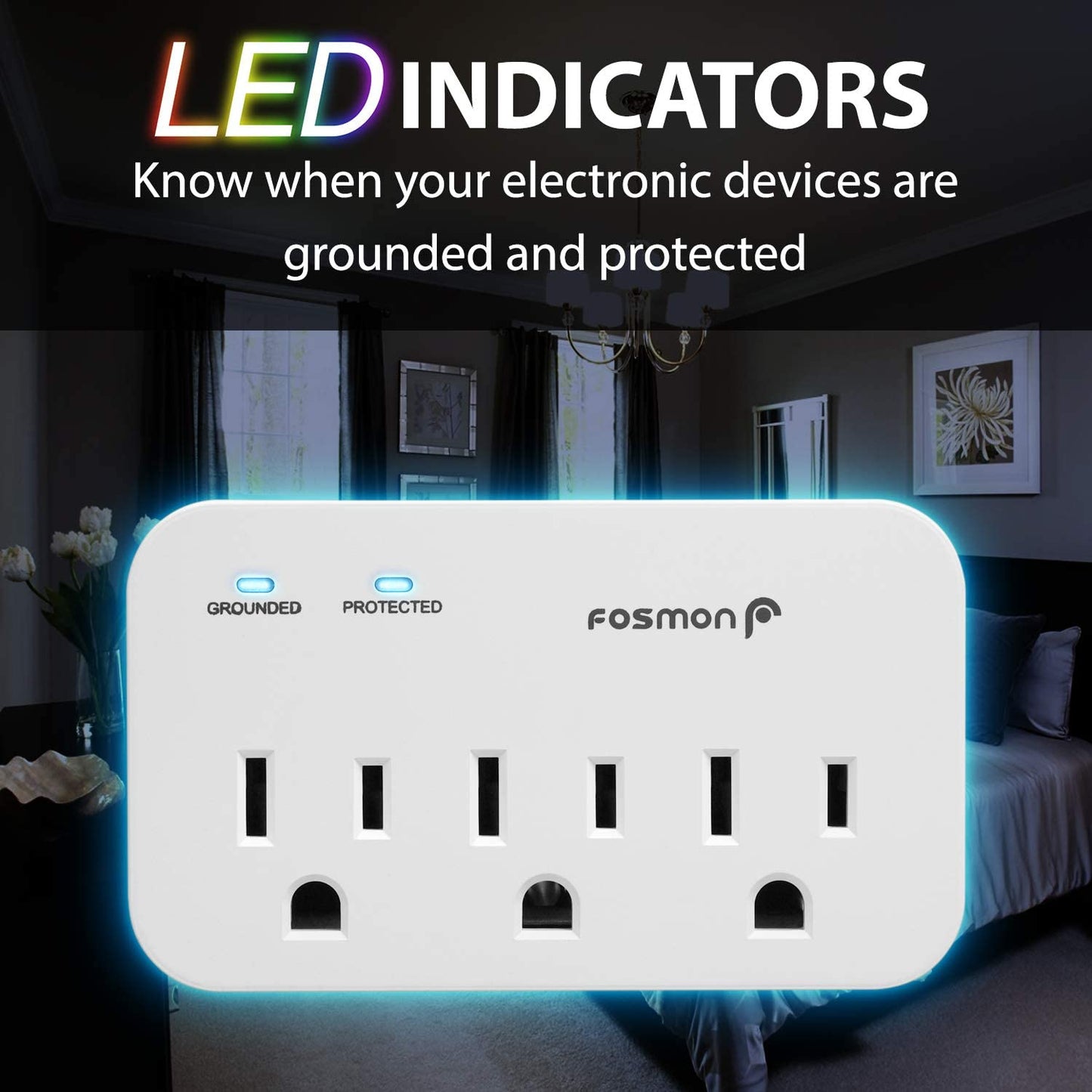 3 Outlet Surge Protector (4 Pack), 1200J Wall Mount Multi Plug Adapter Tap Extender, 1875 Watts Portable Travel Size for Indoor, Office, Dorm Room Essential, Grounded, ETL Listed