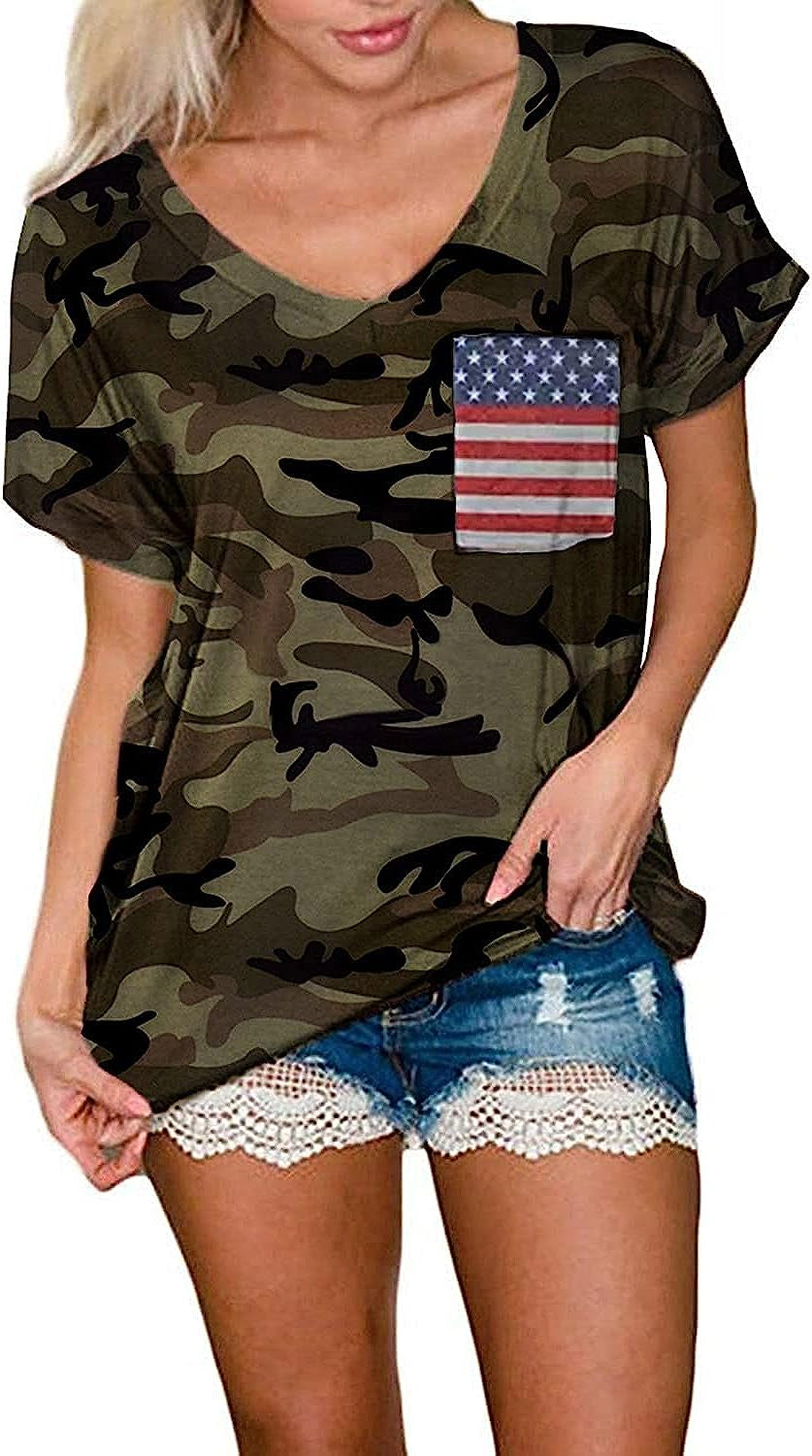 Women's Casual American Flag T Shirt 4th of July Short Sleeve Tee USA Patriotic Summer Blouse Tops…