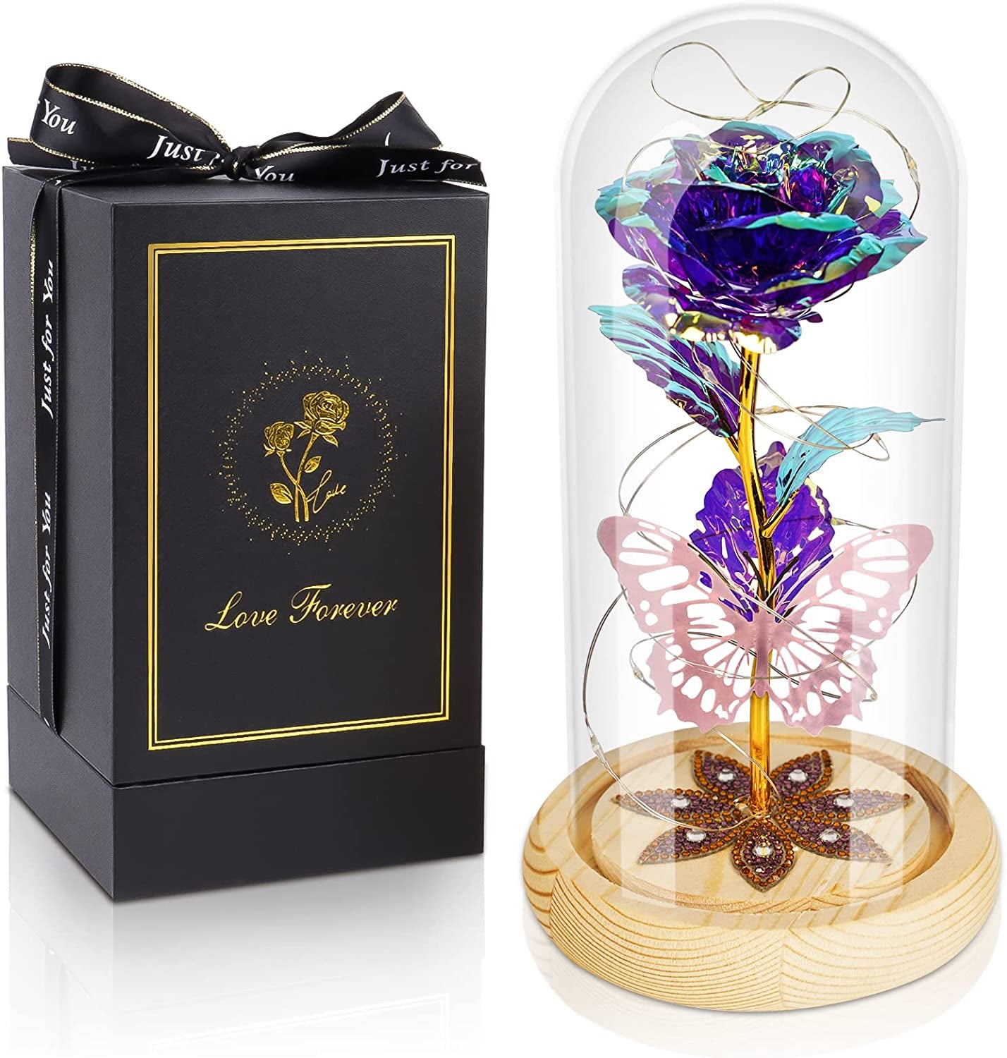 Galaxy Rose with Butterfly in Glass Dome for Her