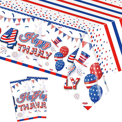 Patriotic Tablecloth, 2 Pack American Flag Tablecloths Disposable 4th of July Tablecloth, Independence Day Table Cover Fourth of July Table Cloth Patriotic Decorations Party Supplies, 54" x 108"