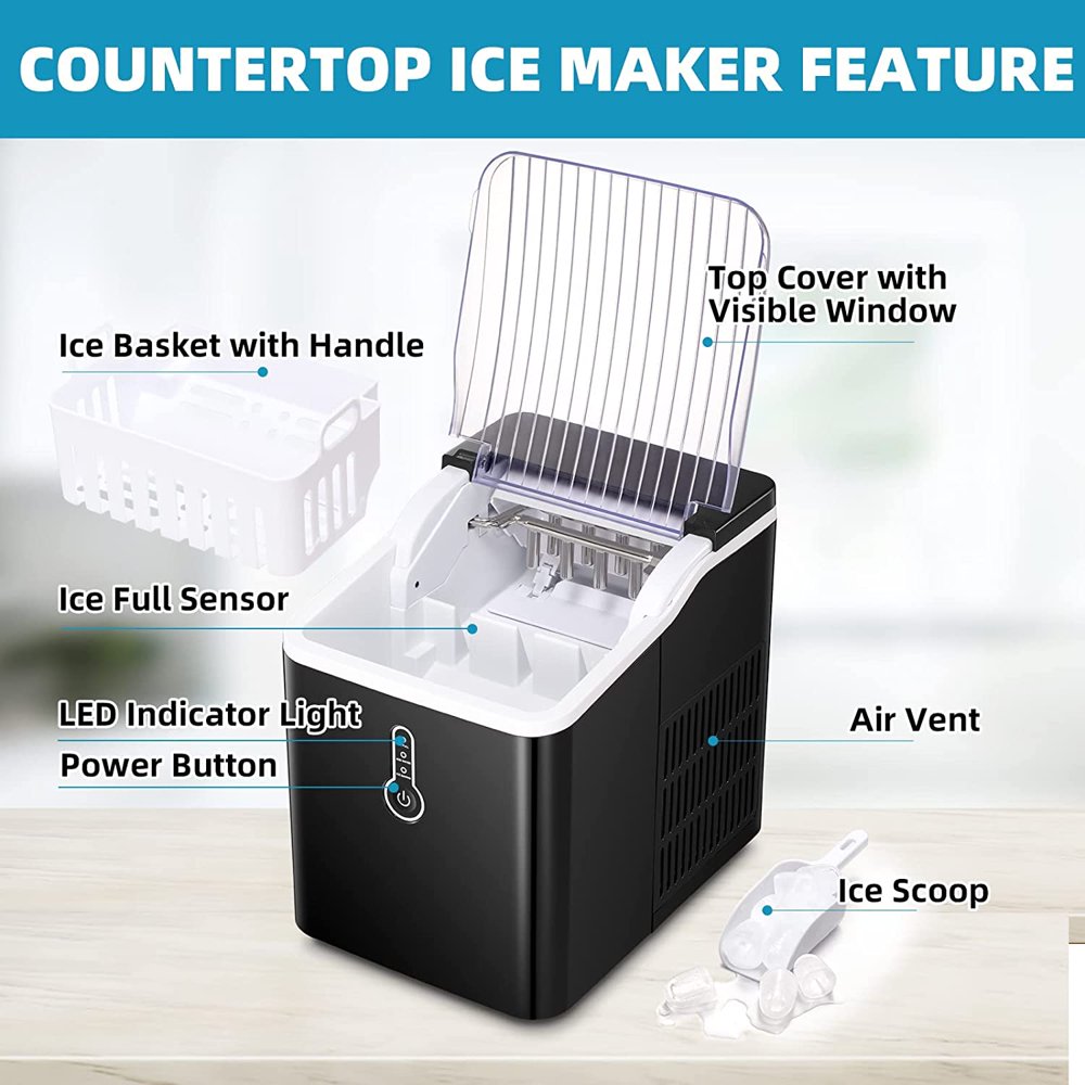 26LB Countertop Ice Maker Machine with Ice Scoop & Basket