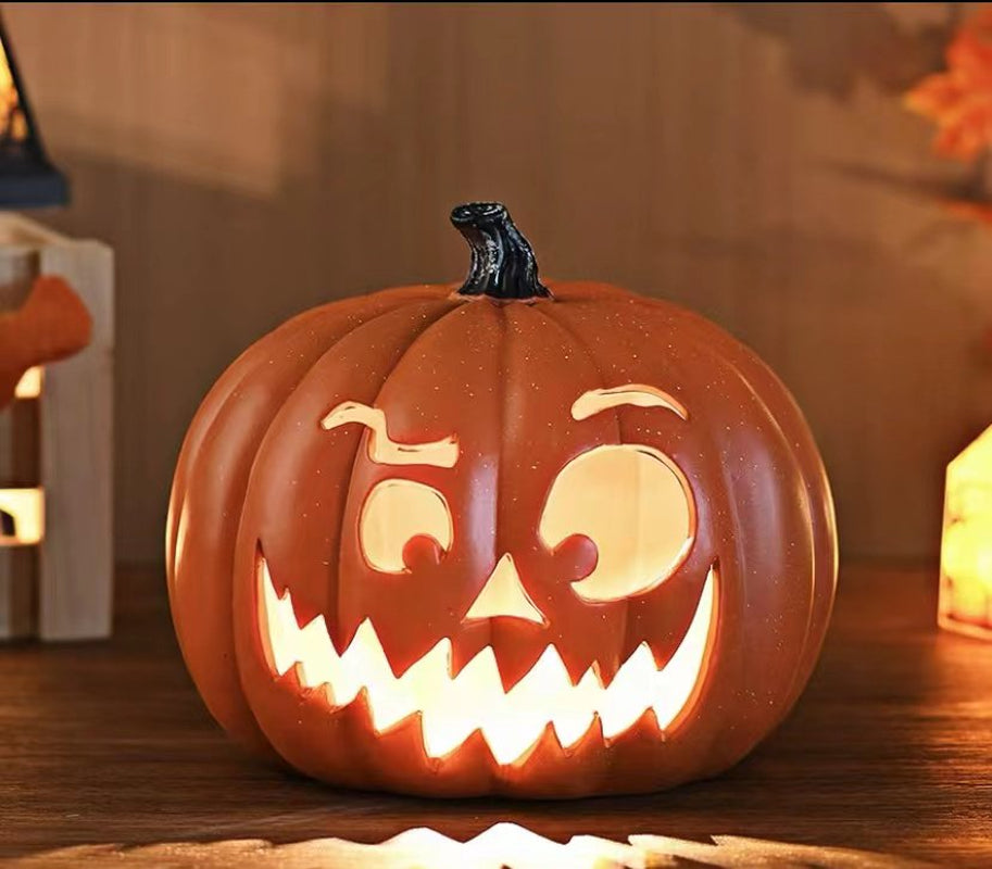 Halloween Decoration Clearance! Halloween LED Light up Pumpkins Fall Decorations, 9.44" X 7.87" Resin Waterproof Jack O Latern Lamp, Home Table Top Porch Props Decor for Yard Garden Bar Indoor Outdoor