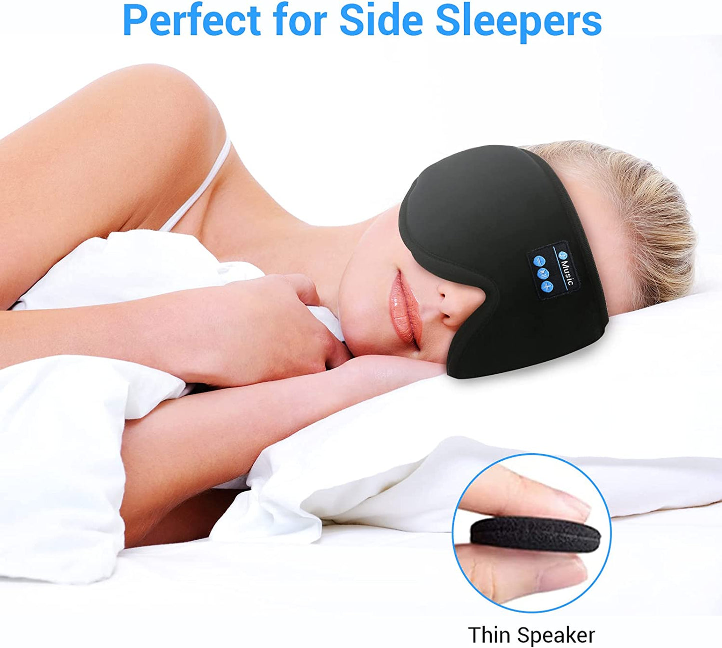 Bluetooth Sleep Eye Mask 3D Sleep Headphone with Headphones with Speakers and Microphone, Wireless Music Sleeping Eye Mask Washable Earbuds for Side Sleeper, Air Travel, Office Nap, Meditation