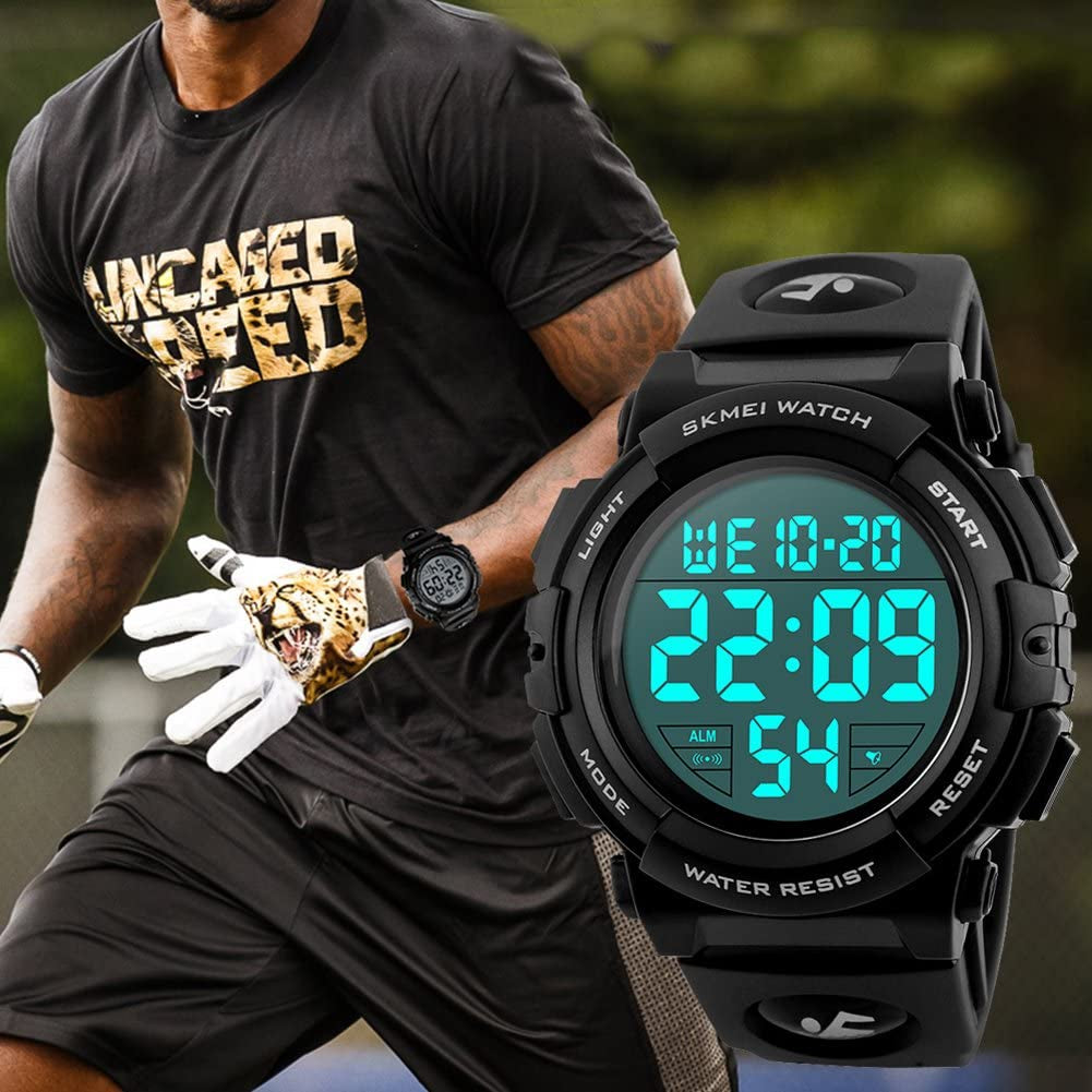 Large Face Digital Men’S Watch Sports Waterproof LED Military Wristwatches Chronograph Alarm Clock