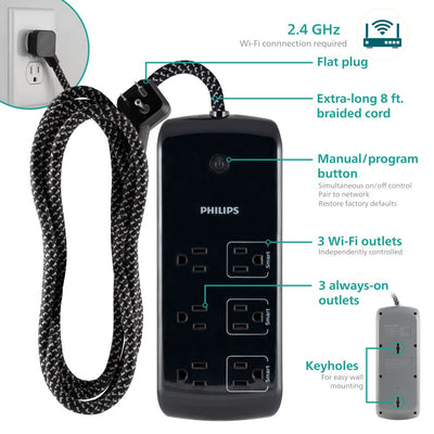 6-Outlet Surge Protector, 1080J 8Ft., Black