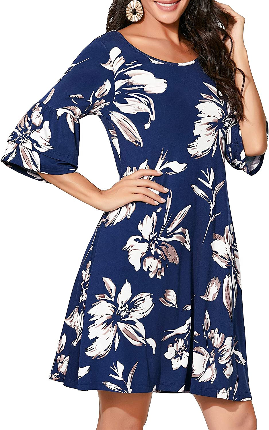 Summer Casual T-Shirt Dresses for Women Loose Fit Comfy Short Sleeves Women Dresses with Pockets Fall Dress