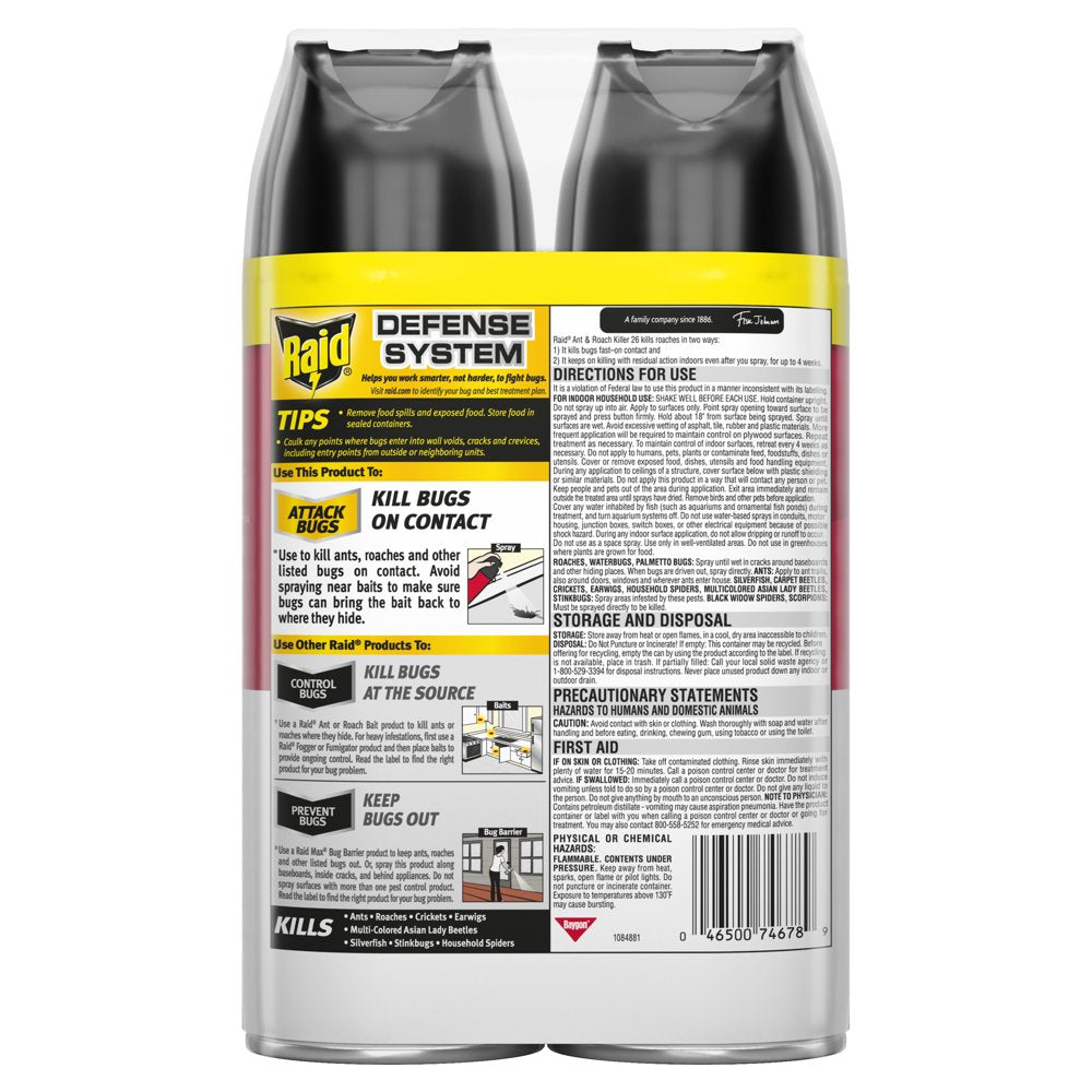 Raid® Ant & Roach Killer 26, Fragrance-Free Bug Spray, 17.5 Fl Oz, 2 Ct