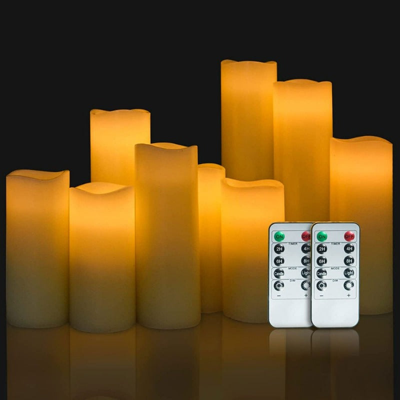 9-Pack LED Flameless Lights Battery Operated Candles Ivory Real Wax Flicker Lights Votive Timing Battery Powered Pillar with Remote