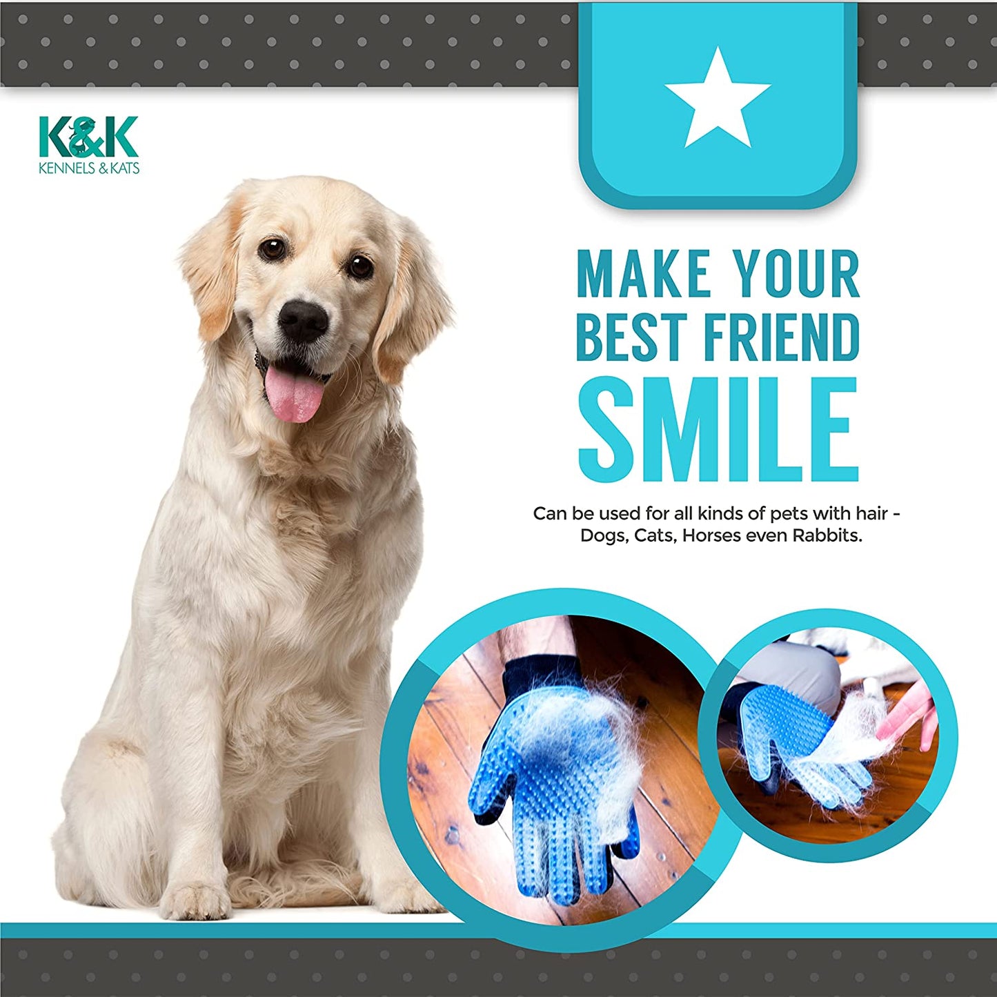 Grooming Glove | Deshedding Glove for Easy, Mess-Free Grooming | Grooming Mitt for Dogs, Cats, Rabbits & Horses with Long/Short/Curly Hair | Pet Hair Gloves for Pet Hair Removal