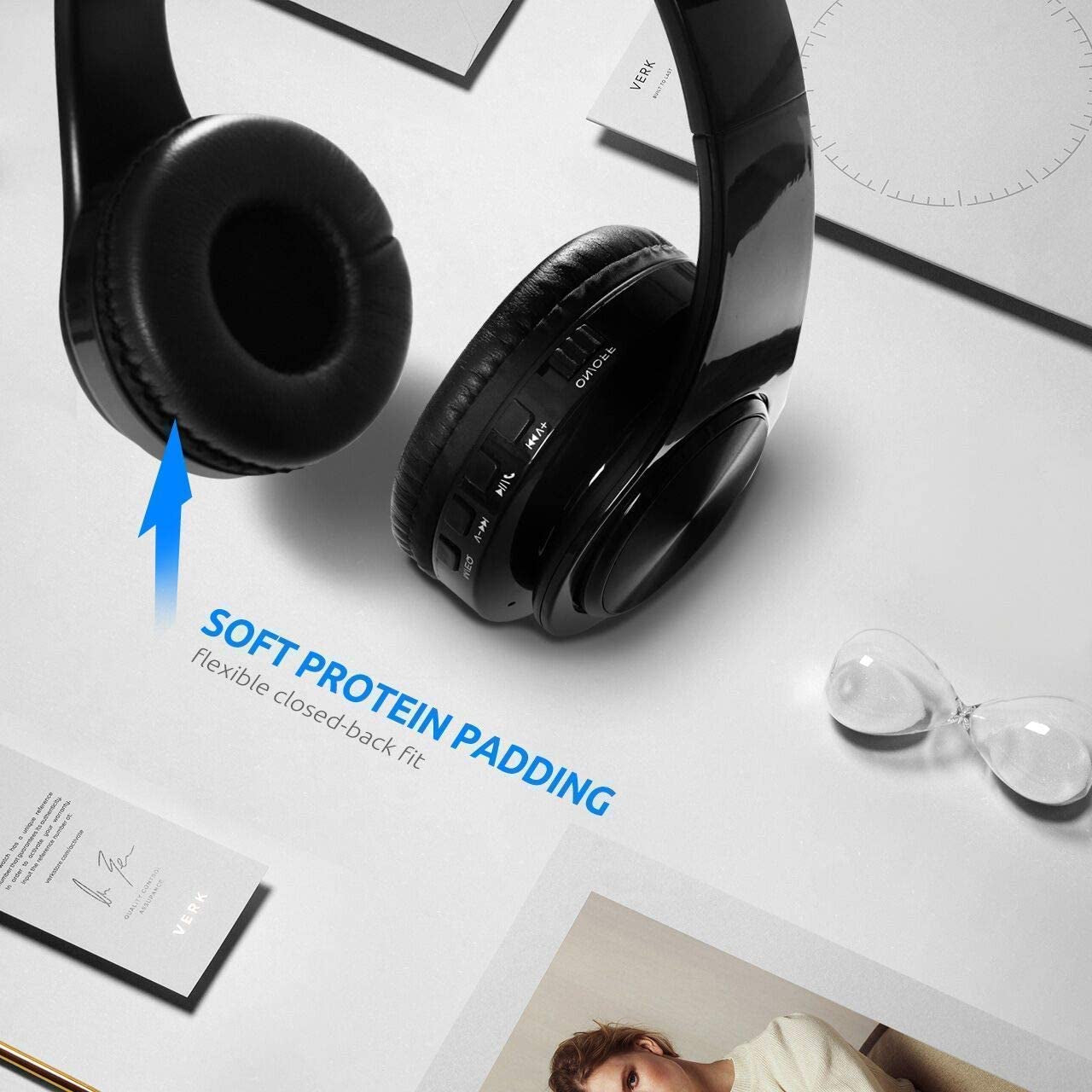 Waterproof Over-Ear Headphones, V5.0 HD Stereo Sound Sports Wireless Over-Ear Headphones with Mic, Passive Noise Cancelling Headsets, 9 Hours Battery