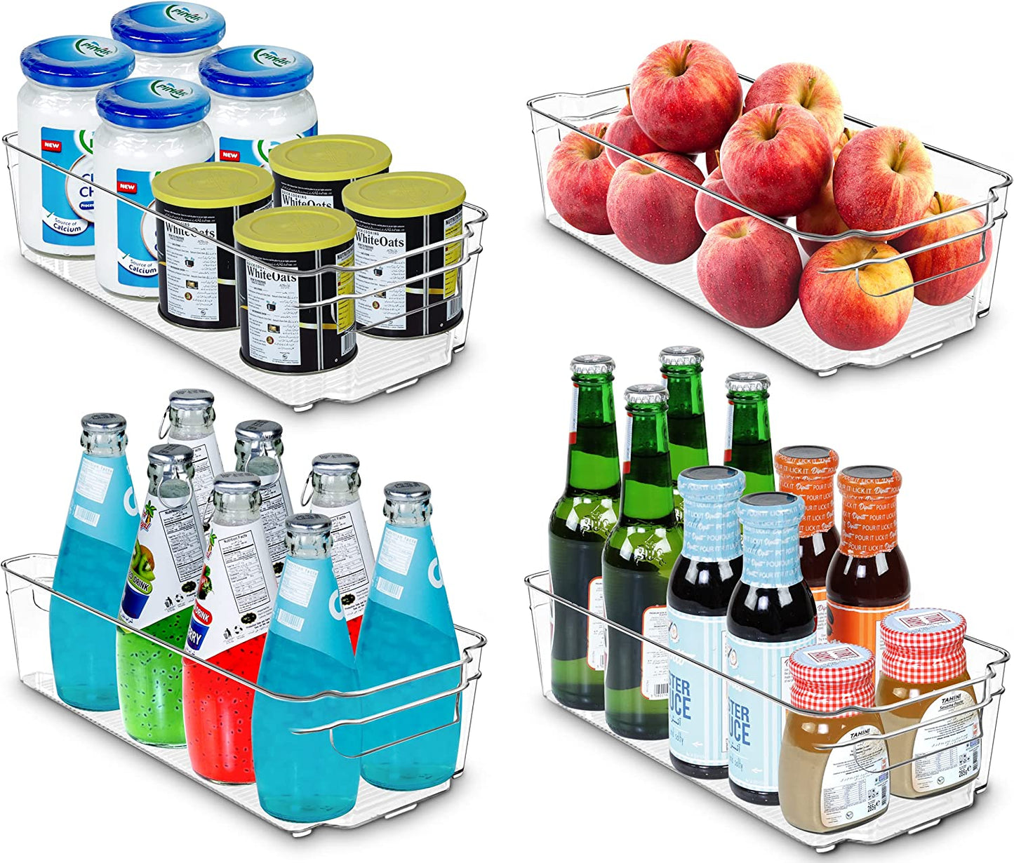 Small Pantry Organizer - Set of 4 Refrigerator Organizer Bins-Bpa Free Fridge Organizer for Freezers, Kitchen Countertops and Cabinets