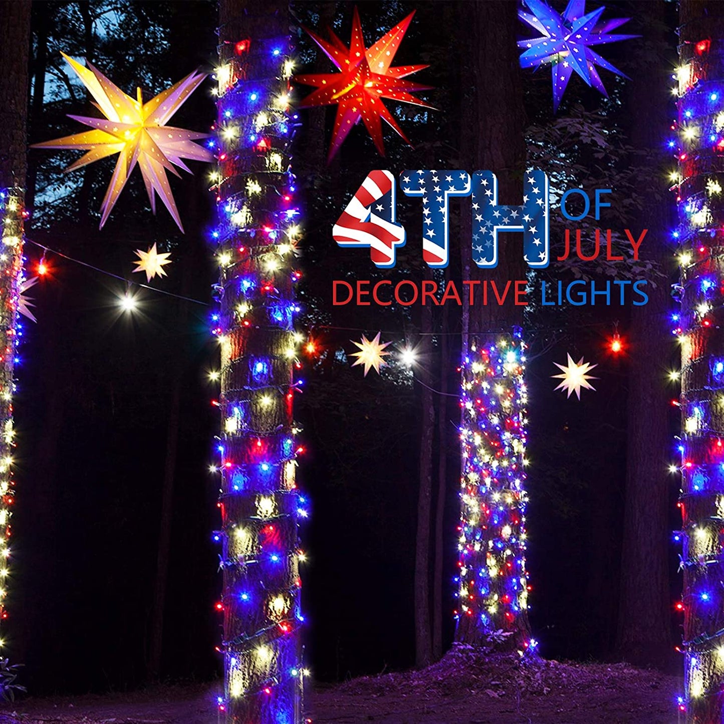 Red White Blue Lights Green Wire - 100 Count 4th July Decoration Patriotic Mini String Lights Waterproof for Indoor Outdoor Holiday Party Patio Independence Day Decoration