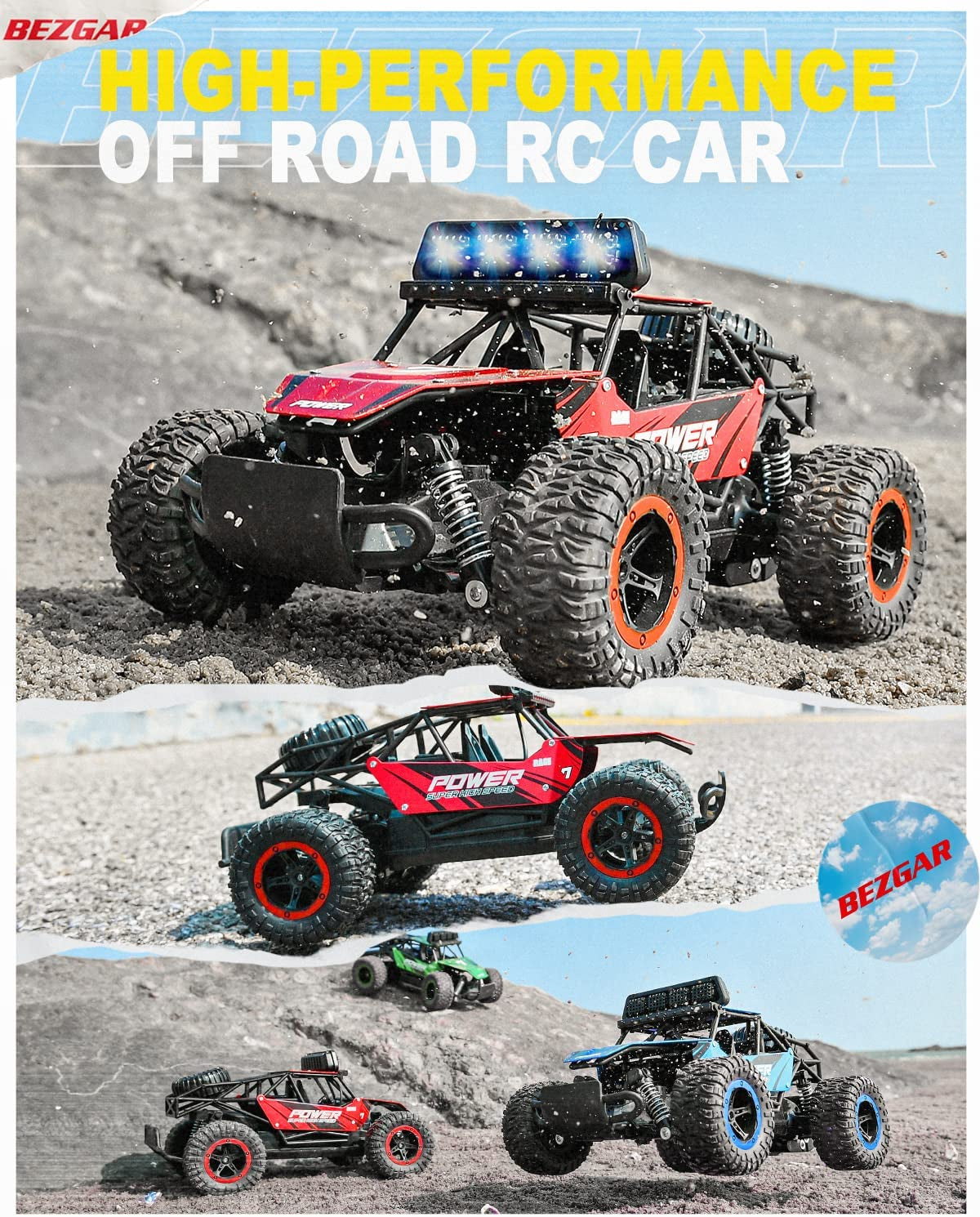 BZ TB141 RC Cars-1:14 Scale Remote Control Car, 2WD High Speed 20 Km/H All Terrains Electric Toy off Road RC Car Vehicle Truck Crawler with Two Rechargeable Batteries