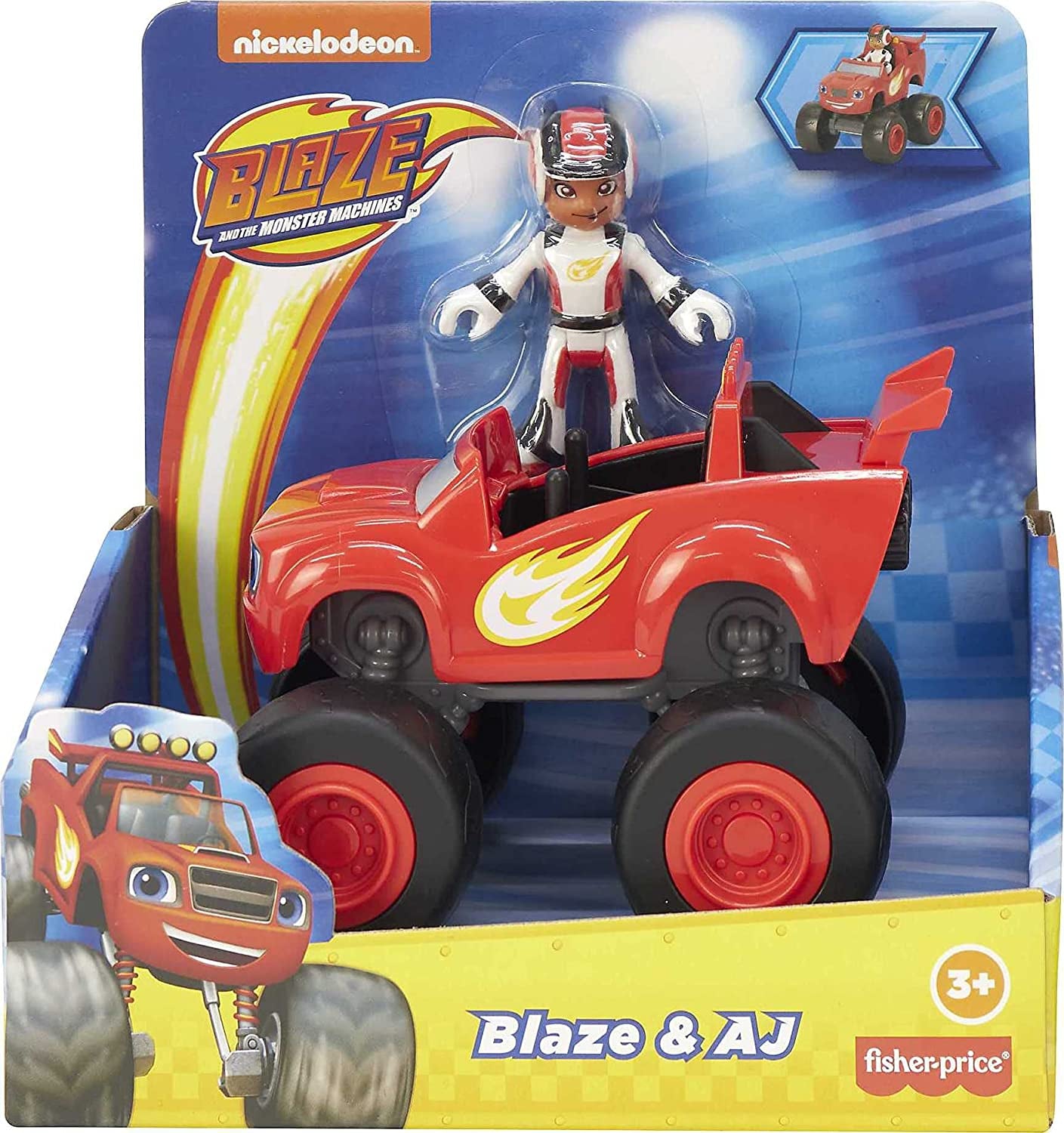 Fisher-Price Blaze and the Monster Machines Blaze & AJ, Large Push-Along Monster Truck with Poseable Figure for Preschool Kids Ages 3 and Up