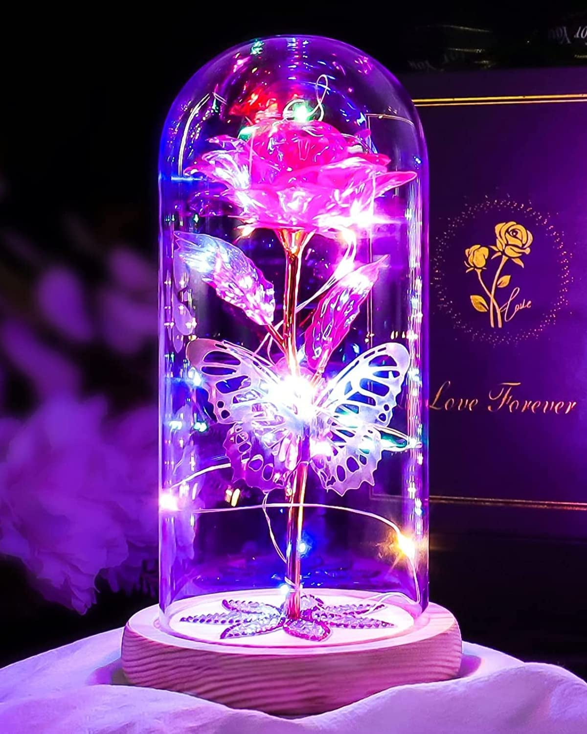 Galaxy Rose with Butterfly in Glass Dome for Her