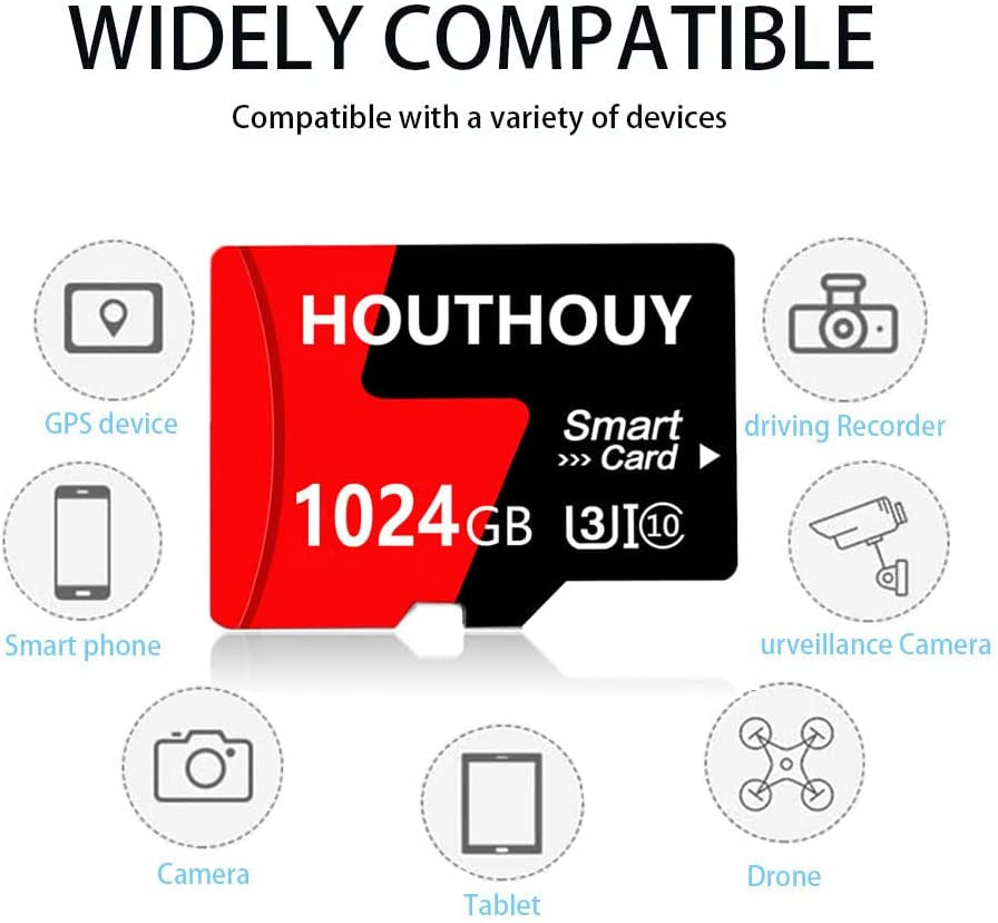 Micro SD Card 1TB Memory Card 1024GB Class 10 High Speed TF Card with Adapter for Pc,Android Phones,Tablet,Bluetooth Speaker,Dash Camera (Red)