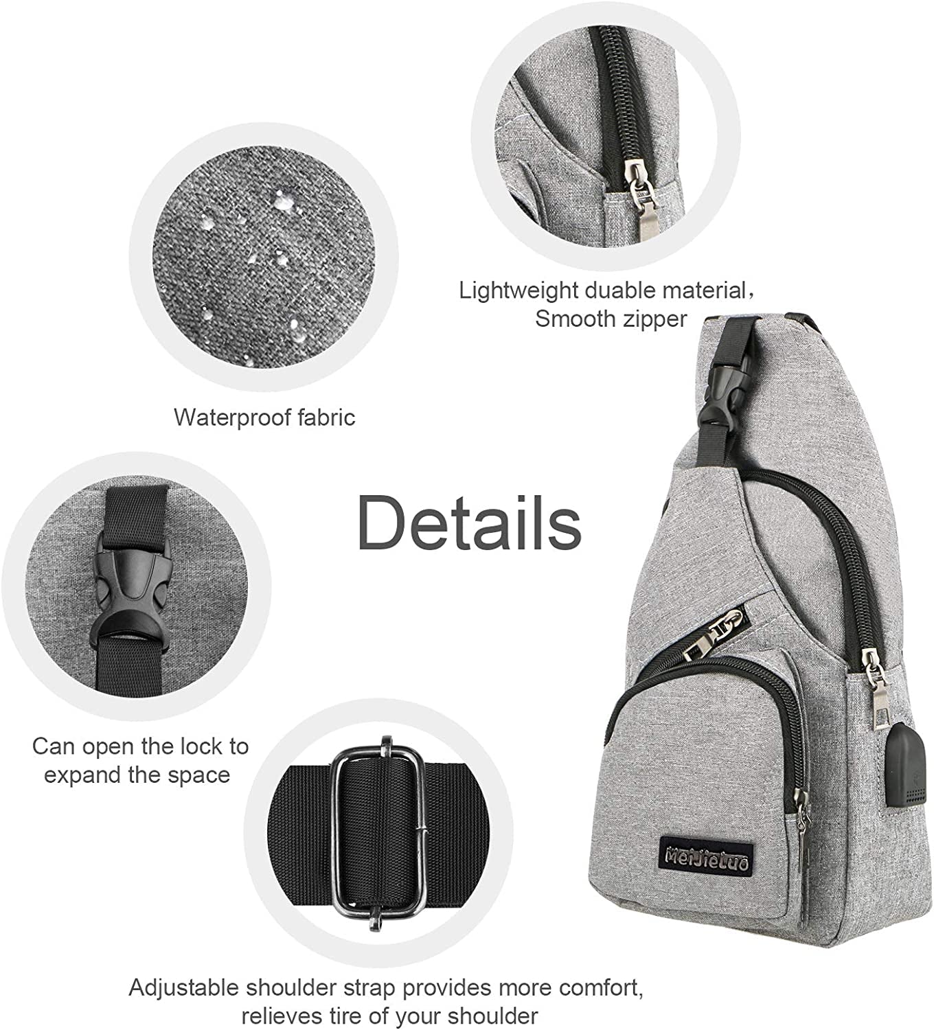 Crossbody Sling Backpack Sling Bag, Eeekit Backpack Crossbody Travel Bag for Men and Women, Console Joy-Cons and Accessories, Charge Your Phone via the Side USB Charging Interface (Grey)