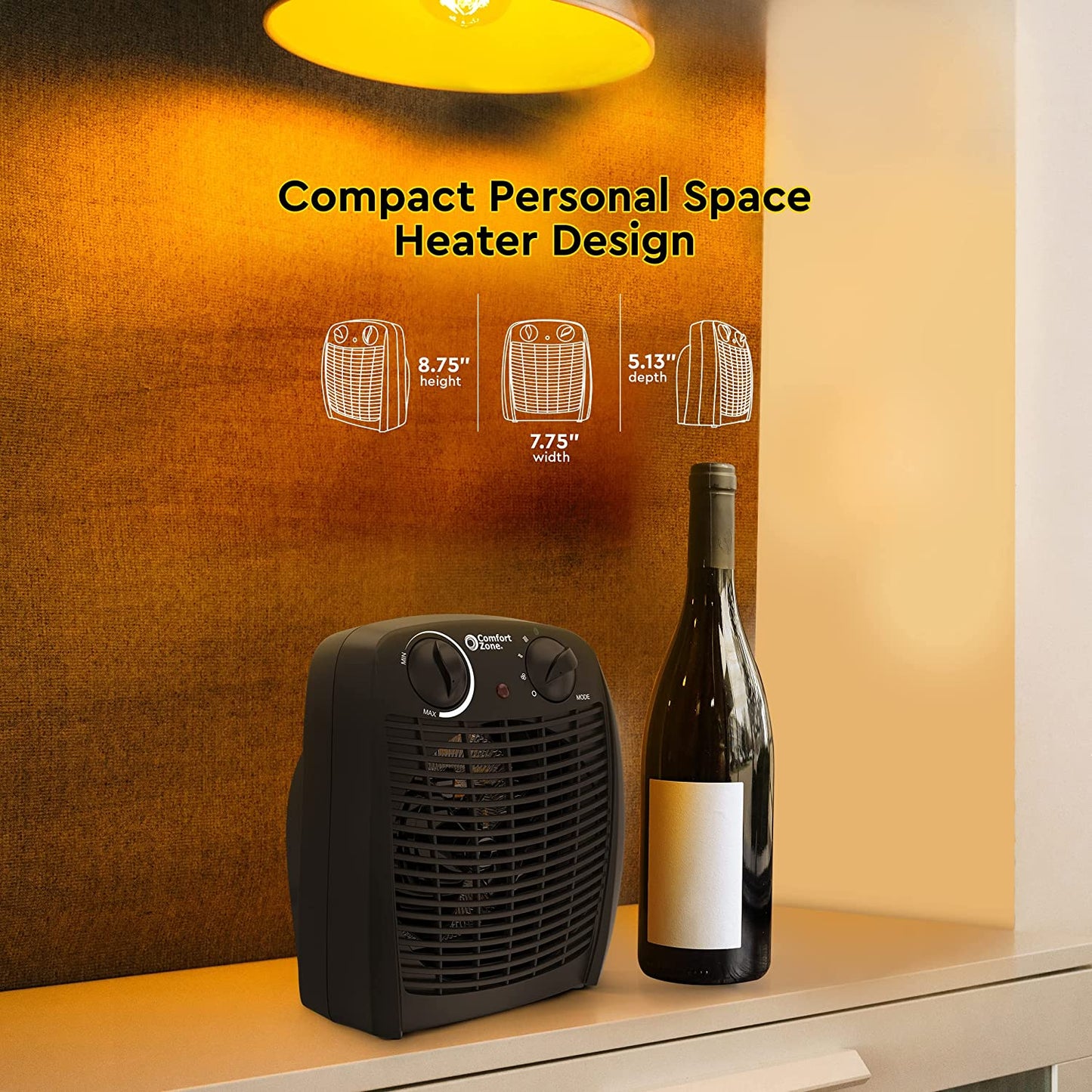 Comfort Zone CZ45E Personal Heater, 1500W with Adjustable Thermostat , Energy Saving, with Overheat Safety Sensors and Tip-Over Switch