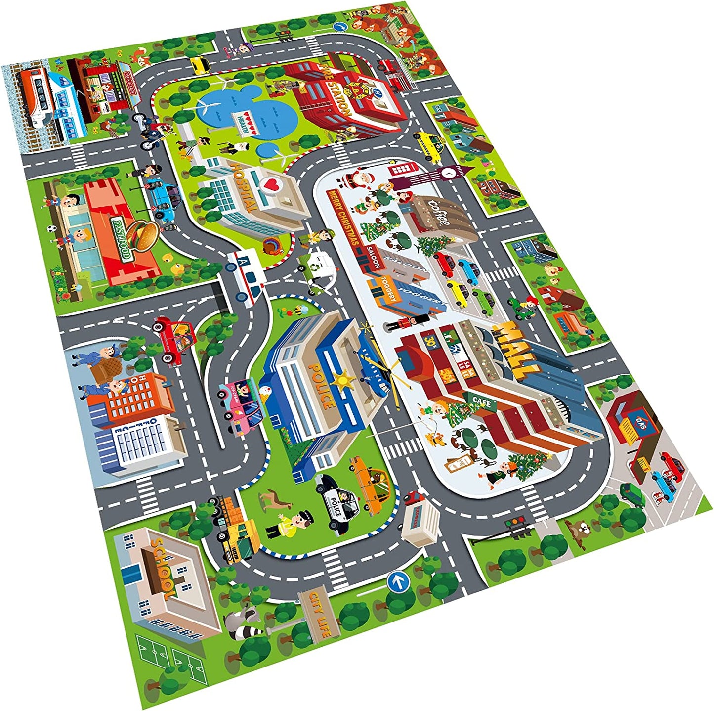 Kids Dream Mat Modern City Toy Activity Playmat, Parent-Child Interaction Game Map Rug, Ideal Children'S Educational Road Traffic City Life Pretend Play 552-C