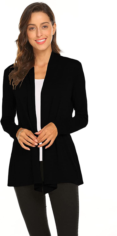 Womens Casual Lightweight Long Sleeve Cardigan Soft Drape Open Front Fall Dusters (S-3X)